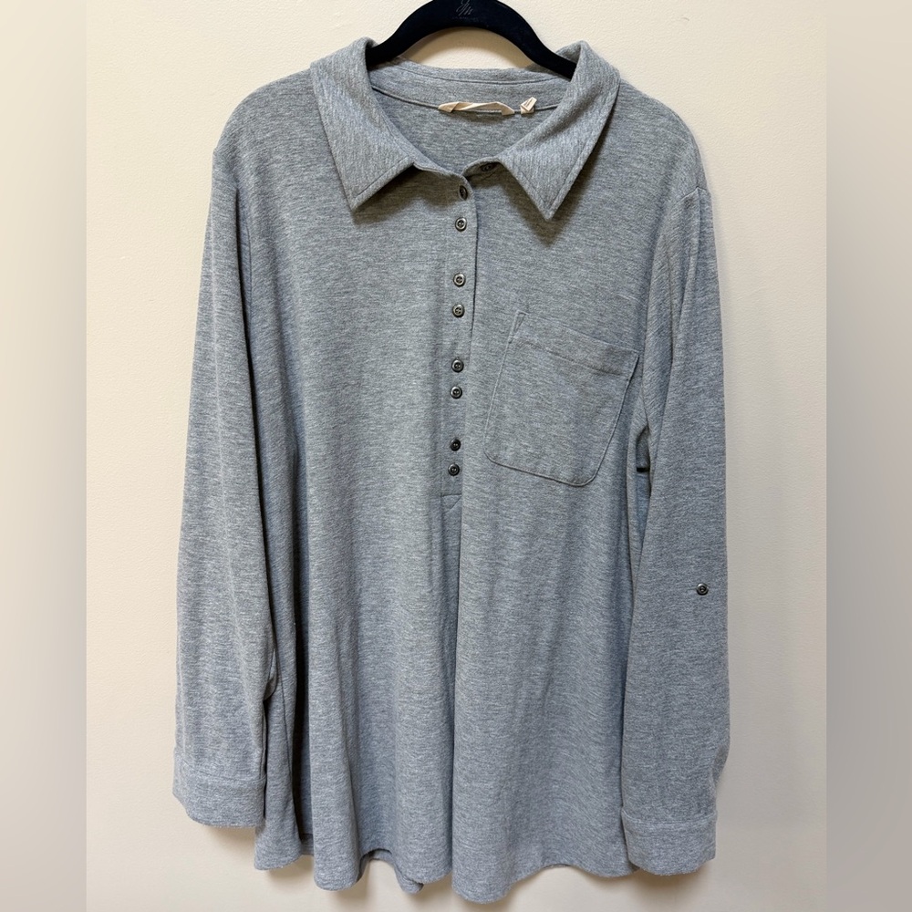 Soft Surroundings Tunic Gray 1X Long Sleeve Button Down